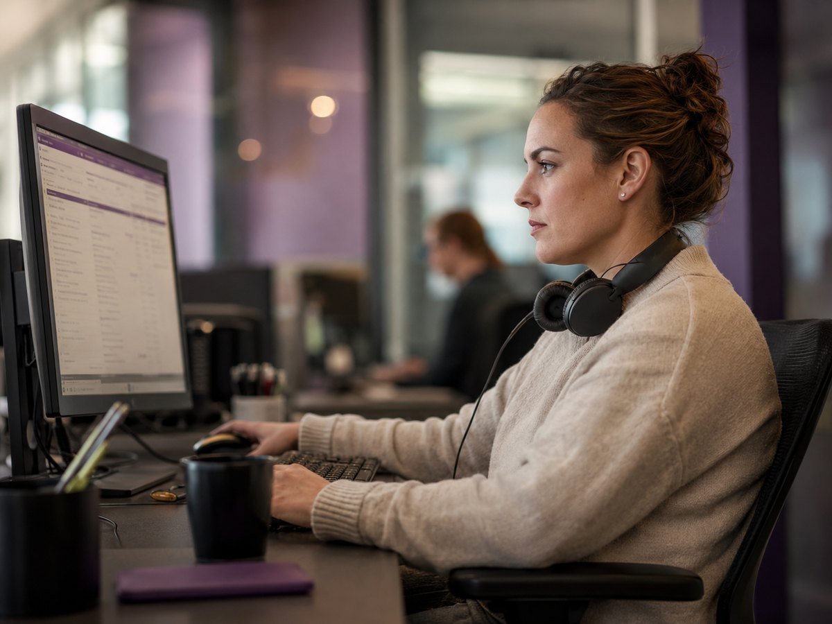 A Telebridge quality assurance reviewer working through call monitoring records