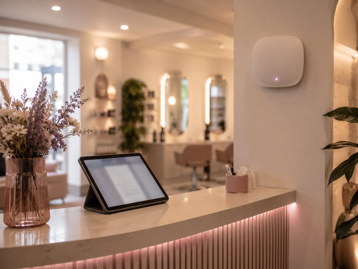 A calm salon with reliable WiFi, a tablet booking system at reception