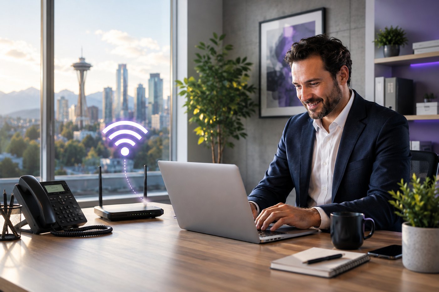 Business professional working on a fast, reliable Telebridge network connection