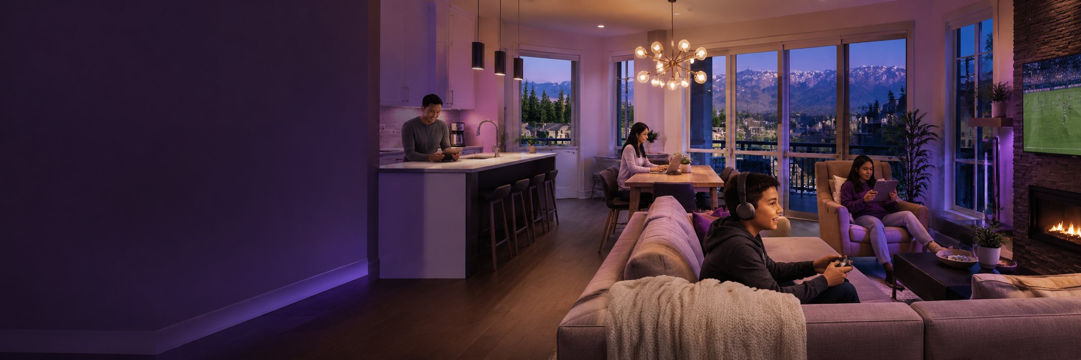 A family using WiFi throughout a bright modern home