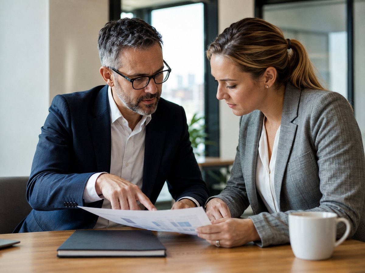 A business owner reviewing figures with a Telebridge advisor