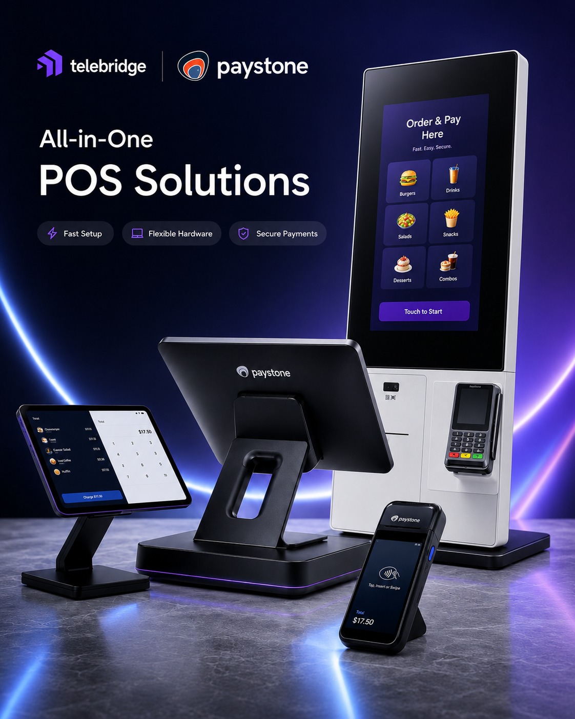 Business owner accepting a contactless payment on a smart terminal